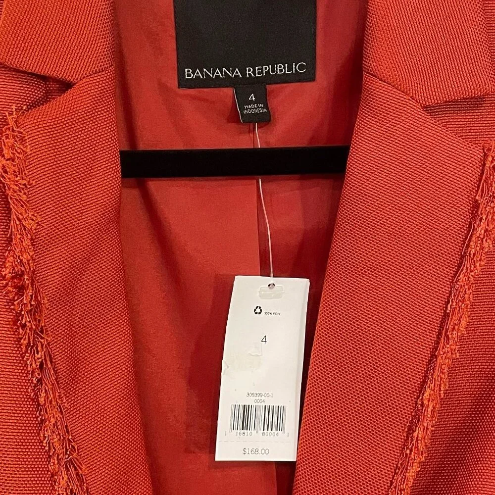 New Banana Republic Fringe Trim Blazer Pumpkin Orange 4, S $168